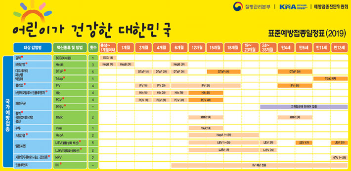 표준예방접종일정표(2019)